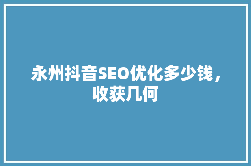 永州抖音SEO优化多少钱，收获几何