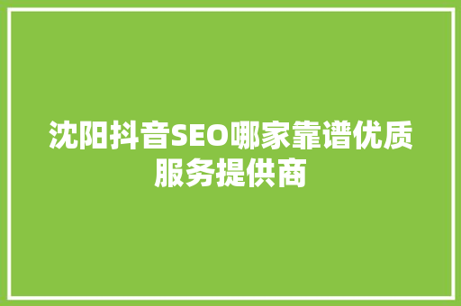 沈阳抖音SEO哪家靠谱优质服务提供商