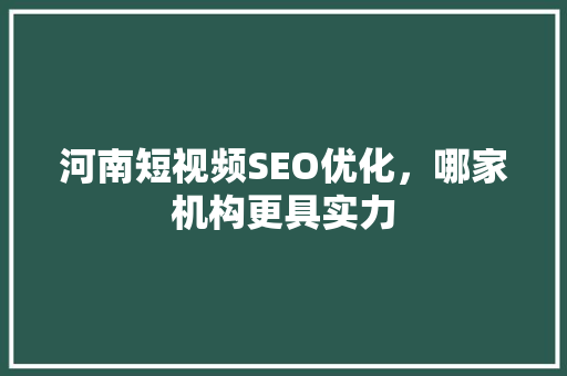 河南短视频SEO优化，哪家机构更具实力
