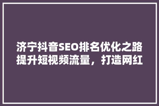 济宁抖音SEO排名优化之路提升短视频流量，打造网红城市
