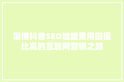 淄博抖音SEO加盟费用回报比高的互联网营销之路