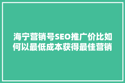 海宁营销号SEO推广价比如何以最低成本获得最佳营销效果
