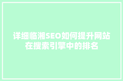 详细临湘SEO如何提升网站在搜索引擎中的排名