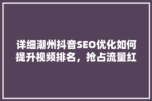 详细潮州抖音SEO优化如何提升视频排名，抢占流量红利