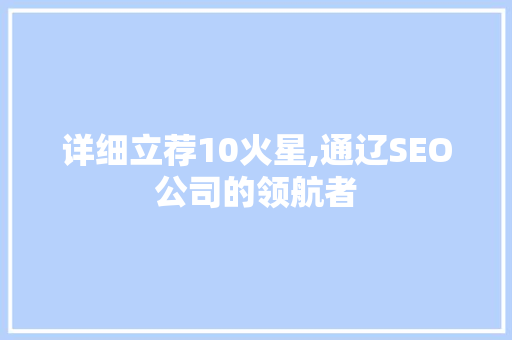 详细立荐10火星,通辽SEO公司的领航者