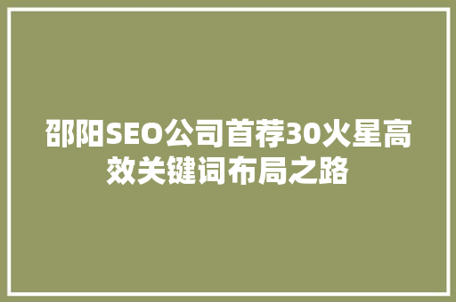 邵阳SEO公司首荐30火星高效关键词布局之路