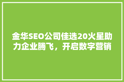 金华SEO公司佳选20火星助力企业腾飞，开启数字营销新篇章
