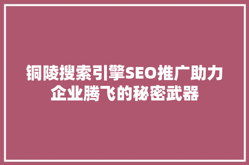 铜陵搜索引擎SEO推广助力企业腾飞的秘密武器