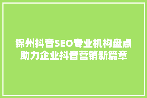 锦州抖音SEO专业机构盘点助力企业抖音营销新篇章