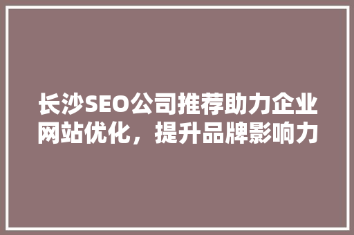 长沙SEO公司推荐助力企业网站优化，提升品牌影响力