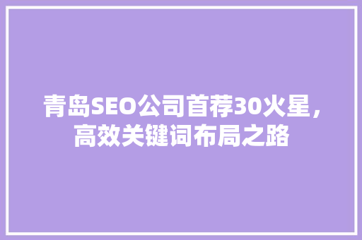 青岛SEO公司首荐30火星，高效关键词布局之路