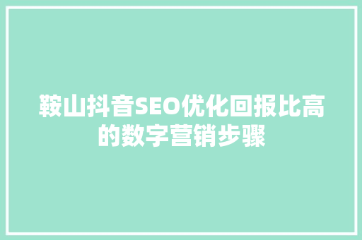 鞍山抖音SEO优化回报比高的数字营销步骤