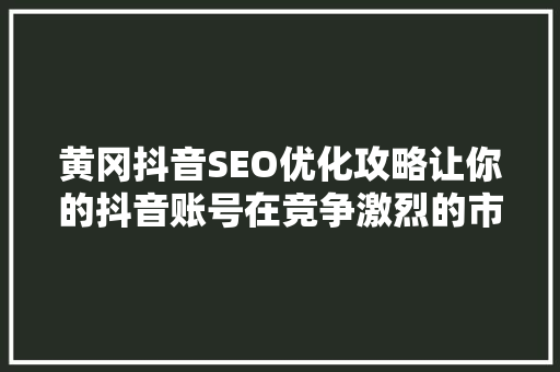 黄冈抖音SEO优化攻略让你的抖音账号在竞争激烈的市场中脱颖而出