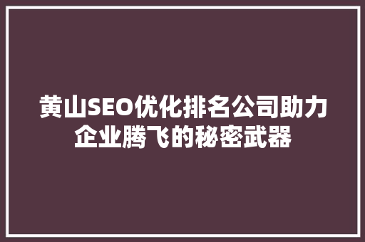 黄山SEO优化排名公司助力企业腾飞的秘密武器