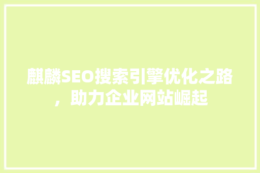 麒麟SEO搜索引擎优化之路，助力企业网站崛起