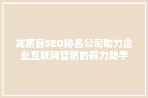 龙南县SEO排名公司助力企业互联网营销的得力助手