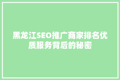 黑龙江SEO推广商家排名优质服务背后的秘密