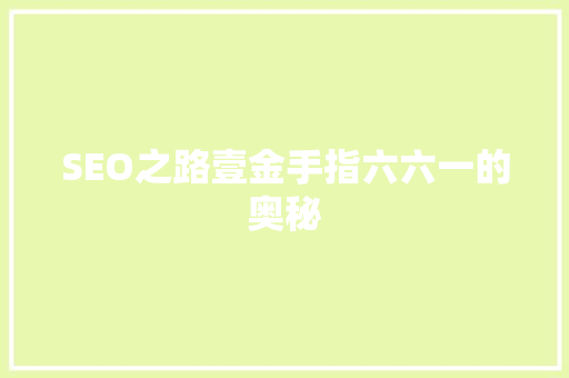 SEO之路壹金手指六六一的奥秘
