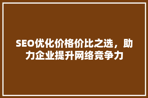 SEO优化价格价比之选，助力企业提升网络竞争力