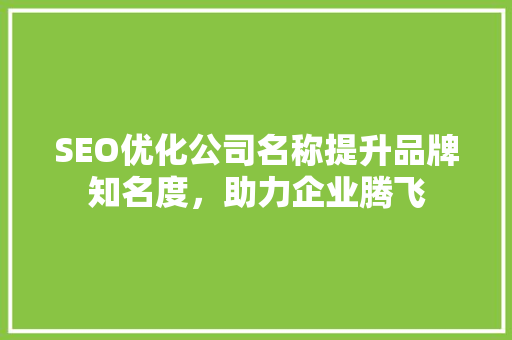 SEO优化公司名称提升品牌知名度，助力企业腾飞
