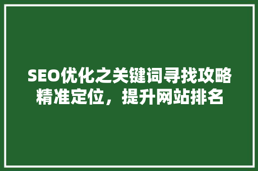 SEO优化之关键词寻找攻略精准定位，提升网站排名