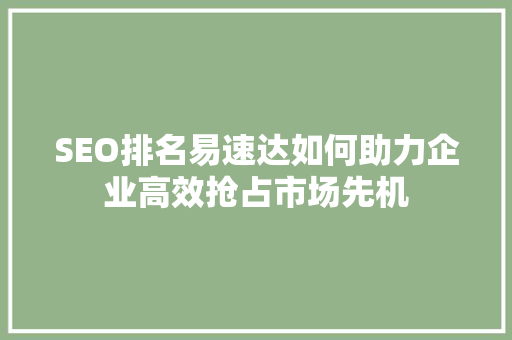 SEO排名易速达如何助力企业高效抢占市场先机
