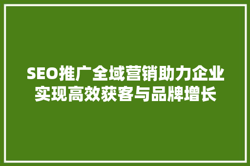 SEO推广全域营销助力企业实现高效获客与品牌增长