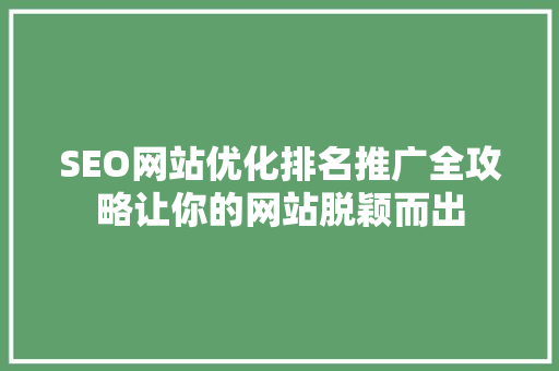 SEO网站优化排名推广全攻略让你的网站脱颖而出
