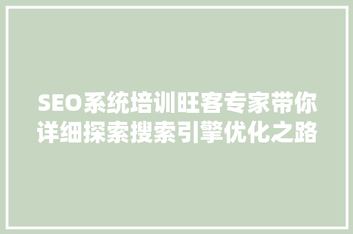 SEO系统培训旺客专家带你详细探索搜索引擎优化之路