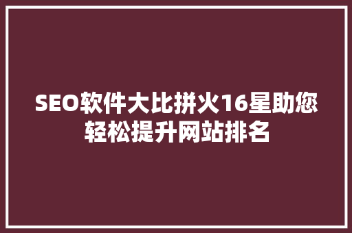 SEO软件大比拼火16星助您轻松提升网站排名