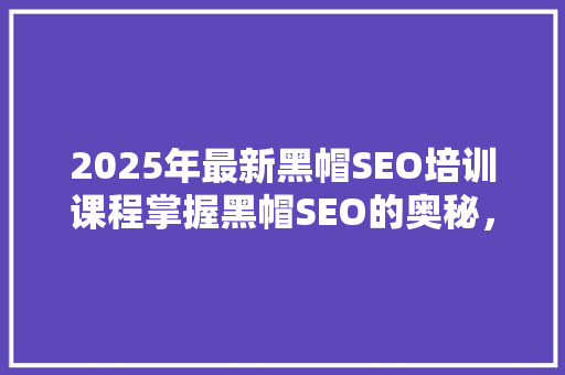2025年最新黑帽SEO培训课程掌握黑帽SEO的奥秘，实现网站快速排名
