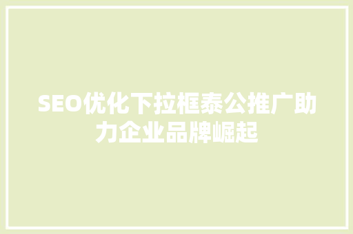 SEO优化下拉框泰公推广助力企业品牌崛起