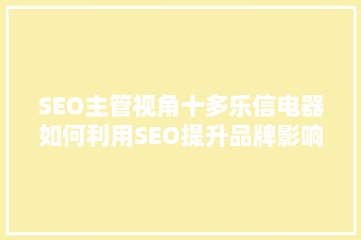 SEO主管视角十多乐信电器如何利用SEO提升品牌影响力