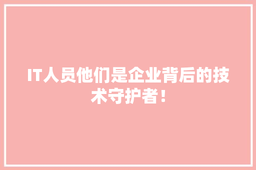 IT人员他们是企业背后的技术守护者！ 商务信函