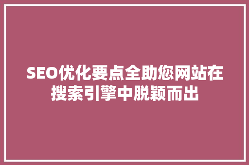 SEO优化要点全助您网站在搜索引擎中脱颖而出