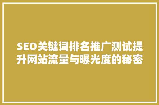 SEO关键词排名推广测试提升网站流量与曝光度的秘密武器