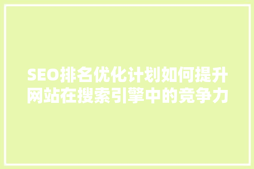 SEO排名优化计划如何提升网站在搜索引擎中的竞争力