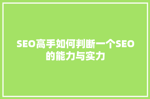 SEO高手如何判断一个SEO的能力与实力
