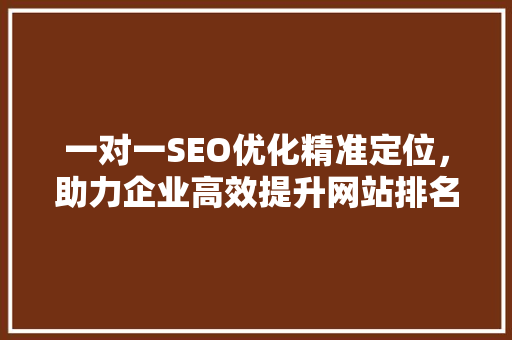 一对一SEO优化精准定位，助力企业高效提升网站排名