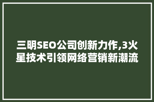 三明SEO公司创新力作,3火星技术引领网络营销新潮流
