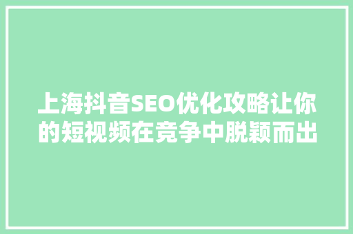 上海抖音SEO优化攻略让你的短视频在竞争中脱颖而出