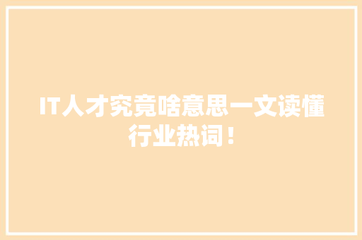 IT人才究竟啥意思一文读懂行业热词！ 项目报告