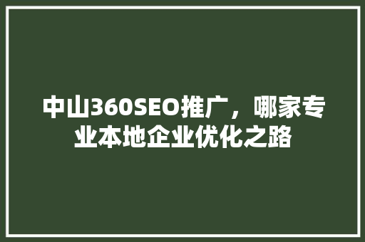 中山360SEO推广，哪家专业本地企业优化之路