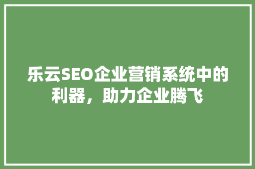 乐云SEO企业营销系统中的利器，助力企业腾飞