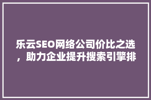 乐云SEO网络公司价比之选，助力企业提升搜索引擎排名
