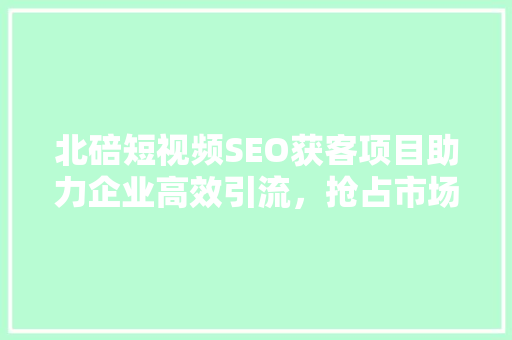 北碚短视频SEO获客项目助力企业高效引流，抢占市场先机