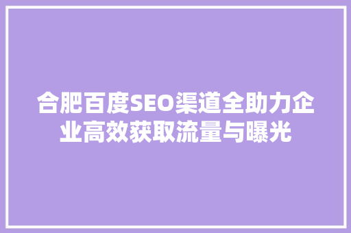 合肥百度SEO渠道全助力企业高效获取流量与曝光