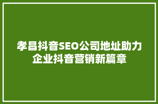 孝昌抖音SEO公司地址助力企业抖音营销新篇章
