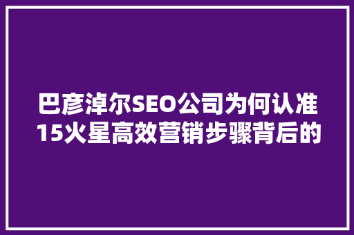 巴彦淖尔SEO公司为何认准15火星高效营销步骤背后的秘密
