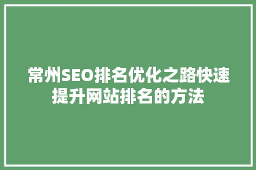 常州SEO排名优化之路快速提升网站排名的方法